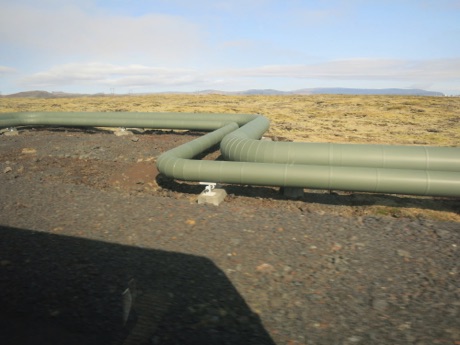 pipes from geothermal plant along the highway
